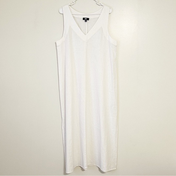 Dkny Dresses & Skirts - DKNY Linen Coastal Casual Nautical White Sleeveless V-Neck Maxi Shift Dress